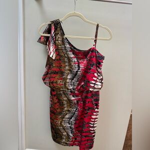 Jessica Simpson Red and Brown One-Shoulder Dress